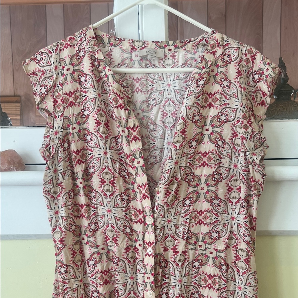 LOFT Red and Cream Patterned Dress